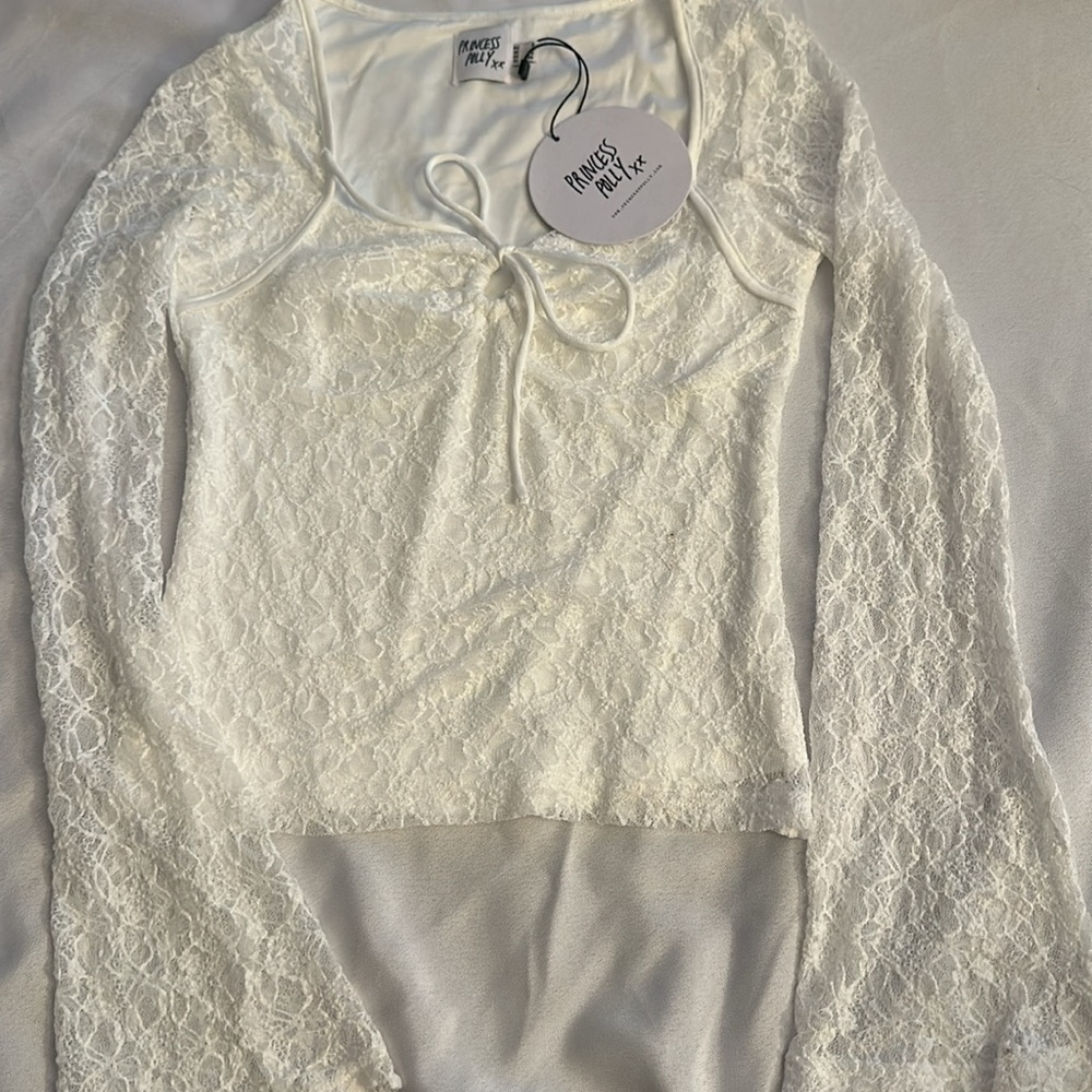 Princess Polly long sleeve white lace tie shirt NWT - Picture 5 of 5